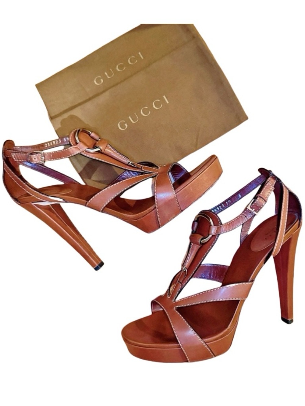❤️ Gucci Tan Brown Strappy Leather Open Toe Heels 9M